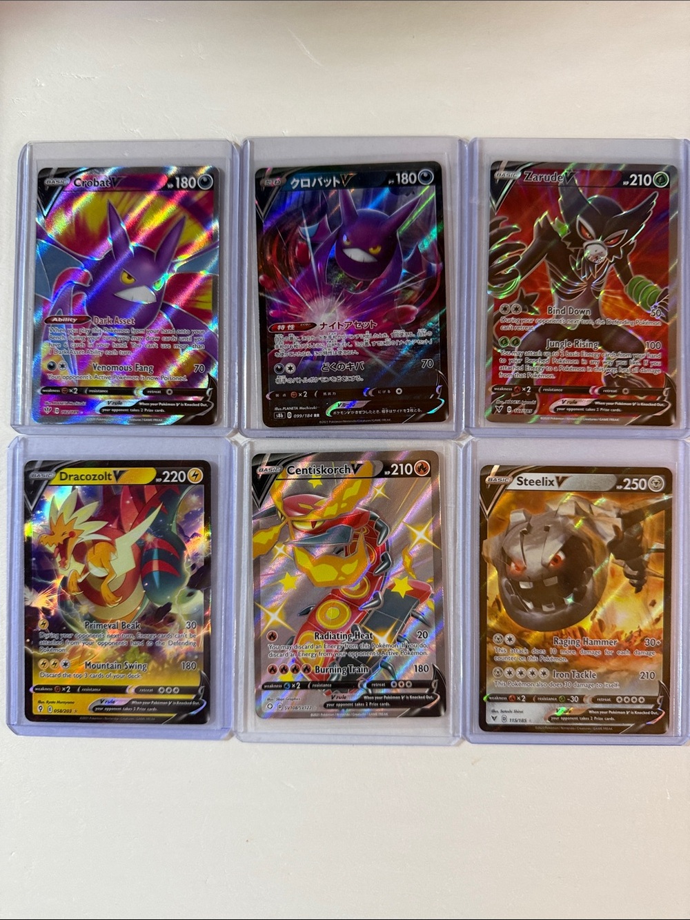 Pokemon Holographic V Cards - Purple, Red, Yellow, Blue, Orange, Brown